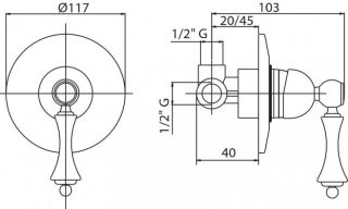 Встраиваемый однорычажный смеситель для душа, золото Cezares MARGOT-DIM-03/24-Bi