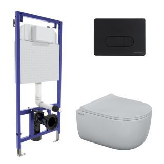 Комплект Berges 4в1 047235: инсталляция NOVUM 525 кнопка D5 SoftTouch чёрная унитаз EGO Rimless сиденье Toma Slim SO