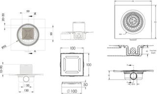 Душевой трап Berges Wasserhaus Zentrum Uno 090371 10х10 Матовый хром