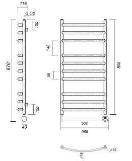 Полотенцесушитель электрический Domoterm Калипсо П10 500x800 ER золото