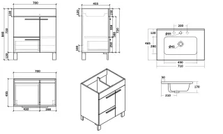 Напольная тумба с раковиной Parly Spa Gill70 цементно-серый