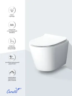 Унитаз подвесной Ceruttispa  LUIGI Aria Tornado CT11101 безободковый со смывом торнадо