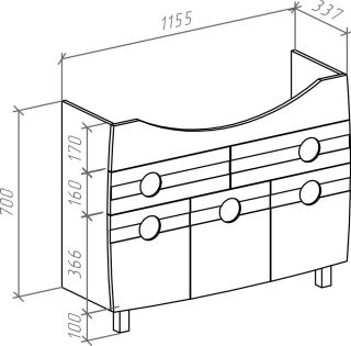 Тумба под раковину Bellezza Абрис 120см белый 00000006120