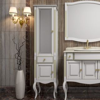 Шкаф-колонна Opadiris Лаура 44 L Z0000006525 Белый с золотой патиной ручки Swarovski Золото