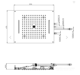 Верхний душ Bossini Dream H38908.073 с LED подсветкой 57 см чёрный матовый