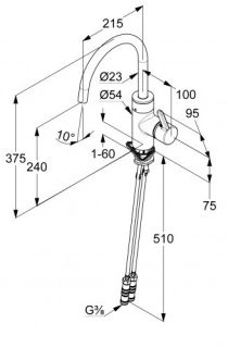 Электронный смеситель для кухни Kludi E-Go 6V чёрный матовый 422106675