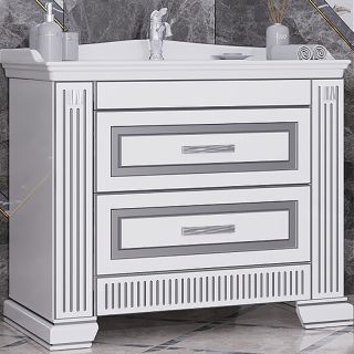 Тумба под раковину Opadiris Оникс 00-00003527 Белая глянцевая с серебряной патиной