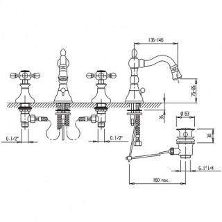 Смеситель для раковины на три отверстия, хром Cezares ATLANTIS-NOSTALGIA-BLS2-01