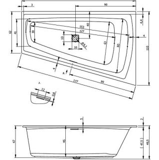 Акриловая ванна с подсветкой Riho Still Smart LED Fall B102011005 L 170х110см светодиоды и подголовник справа заполнение через перелив белый