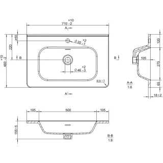 Раковина накладная Brevita Onda 80 B-OND080-01 белый