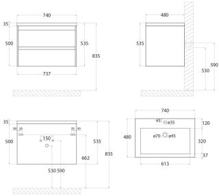 Подвесная тумба под раковину Art&Max Family 75см бетон экзотик Family-750-2C-SO-PE