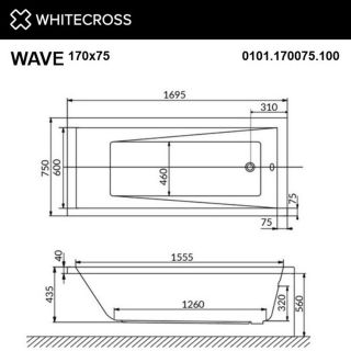 Гидромассажная ванна WHITECROSS Wave 0101.170075.100.LINENANO.CR 170x75 см Line Nano хром