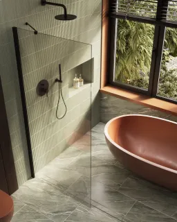 Душевая перегородка в профиле by Deonria P-195-109-8-T-B 109см чёрный/прозрачный