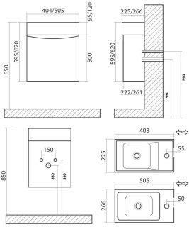 Подвесная тумба под раковину Art&Max Liberty 50см левая белый глянцевый Liberty-500-1D-SO-BL-L