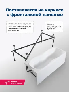 Акриловая ванна Aquanet Tessa 347171 170x70 см с каркасом и фронтальной панелью