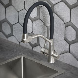 Смеситель для кухни Melana Uniqui MLN-610701 с гибким изливом и фильтром питьевой воды чёрный/сатин