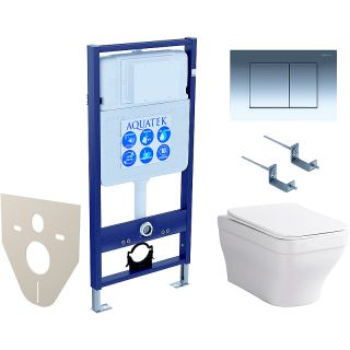 Комплект унитаза с инсталляцией Aquatek SET AQUATEK АМАДЕО-010 4в1 с сиденьем Микролифт и клавишей смыва Хром