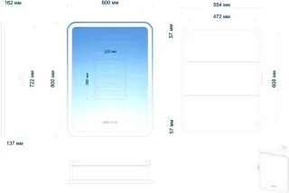Зеркало-шкаф с подсветкой ArtMax Platino AM-Pla-600-800-1D-L-DS-FC-H-T-Grey 60 см серый матовый