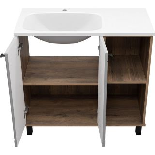 Напольная тумба под раковину Brevita Lumus 90 L УТ000025489 Серая матовая Дуб Галифакс олово