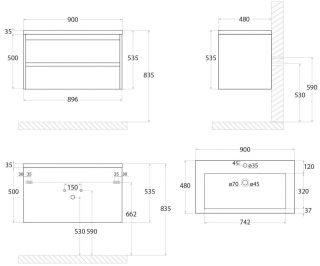 Подвесная тумба под раковину Art&Max Family 90см сканди Family-900-2C-SO-PB