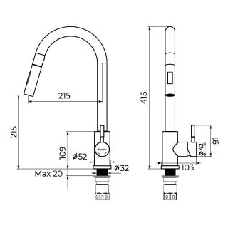 Смеситель для кухни с выдвижным изливом Knotlor SS-09, сатин