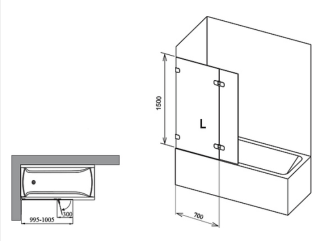 Шторка на ванну Ravak Briliant BVS2-100 R 7UPA0A00Z1 Transparent профиль хром правый