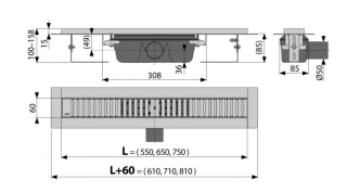 Душевой лоток AlcaPlast с перфорированной решеткой 65см хром APZ1SMART-LINE-650