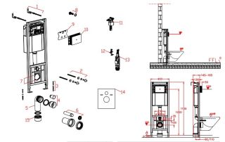 Инсталляция для подвесного унитаза DQ DI8540116 с чёрной клавишей