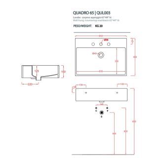 Раковина накладная ArtCeram QUADRO QUL003 01 00 белая 65 см