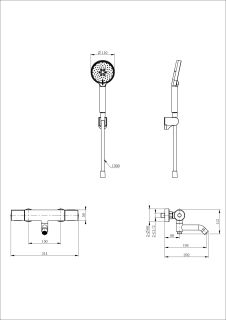 Смеситель для ванны с душем Wonzon & Woghand INN 2 WW-A2006-A1-MB с термостатом чёрный матовый