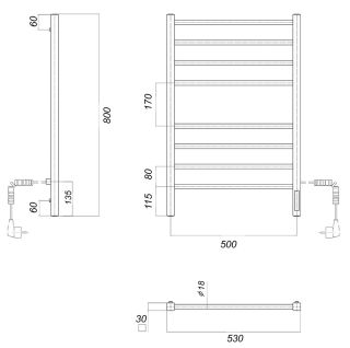 Полотенцесушитель электрический Domoterm Куба DMT П8 500x800 EK R хром