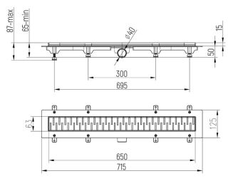 Душевой лоток Paini Medium CH650MN с рамкой 65см хром глянец