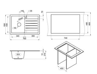 Мойка кухонная Granula Standart 7602, БАЗАЛЬТ