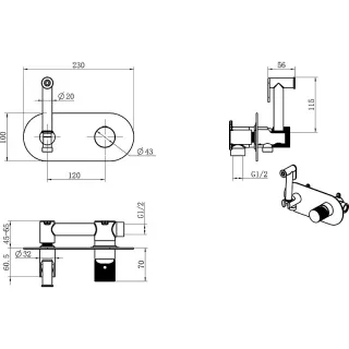 Гигиенический душ со смесителем Boheme Stick Spirale 127-GM.4 оружейная сталь