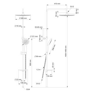 Душевая стойка Swedbe Hermes 9091G1 с термостатическим смесителем для душа хром/серый