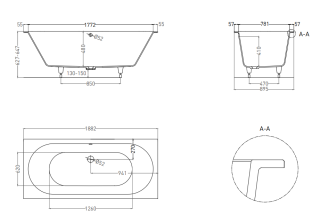 Ванна из искусственного камня Salini Ornella Axis S-Sense 103412MRH 190x90см RAL снаружи