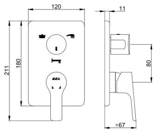 Смеситель для ванны и душа E.C.A. Luna 102167206EX-KDE хром