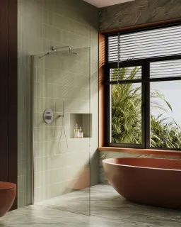 Душевая перегородка в профиле by Deonria P-195-89-8-T-HM 89см хром матовый/прозрачный