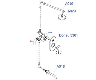 Wasserkraft А13029 Встраиваемый комплект для ванны с изливом и верхней душевой насадкой