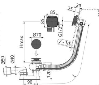Слив-перелив для ванны AlcaPlast с напуском воды через перелив 80см черный матовый A564BLACK-80