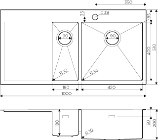 Мойка кухонная Omoikiri Akisame 100-2-GM-R нерж.сталь/вороненая сталь