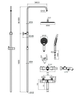 Душевая стойка AQUAme AQM8008GM с термостатом металл
