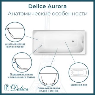 Ванна чугунная Delice Aurora DLR230604R 160x75 с отверстиями под ручки