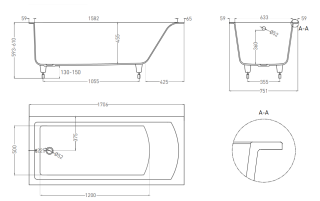 Ванна из искусственного камня Salini Cascata Kit S-Stone 104323MRF 170x75см RAL полностью