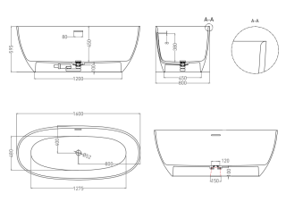 Ванна из искусственного камня Salini Alda S-Sense 101913GRF 160x80см RAL полностью