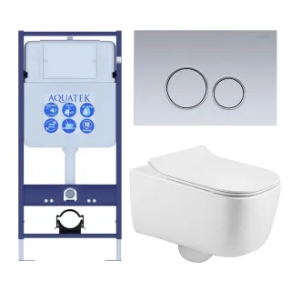 Комплект SET AQUATEK ЛУГАНО-019 4в1 унитаз с инсталляцией кнопкой и сиденьем микролифт