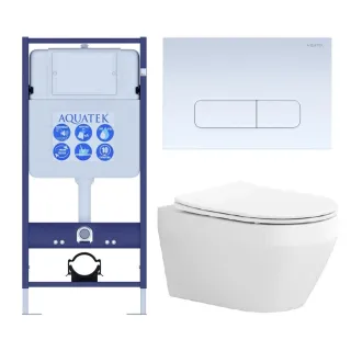 Комплект SET AQUATEK ЛЕЯ cm-013 4в1 унитаз с инсталляцией кнопкой и сиденьем микролифт