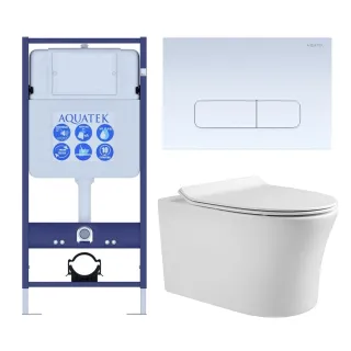 Комплект SET AQUATEK НИКА-013 4в1 унитаз с инсталляцией кнопкой и сиденьем микролифт