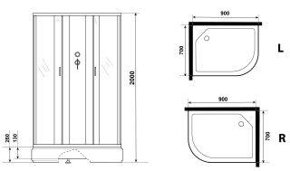 Душевая кабина Niagara NG-33974-14LBK 90x70см серебро/матовое