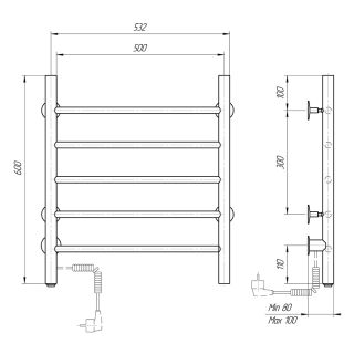 Полотенцесушитель электрический Domoterm Аврора DMT 109-5 50x60 EK L чёрный